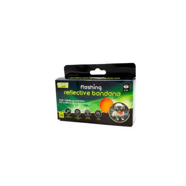 Animal Instincts Flashing Reflective Dog Bandana Orange/Yellow S/M Safety Visibility Accessory for Pets