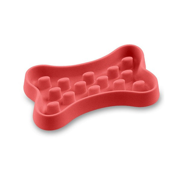 Tarhong Slow Chow Bone Feeder Red Interactive Slow Feed Dog Bowl Chew-Friendly Durable Pet Feeder