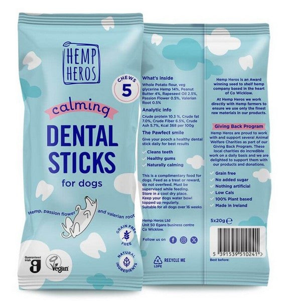 Hemp Heros Calming Dental Dog Sticks Anxiety Relief & Oral Care 5 Pack Cse 10