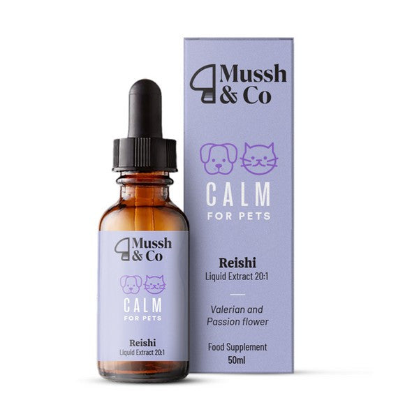Hemp Heros Calm Reishi Mushroom Drops 50ml Mussh & Co Natural Stress Relief Supplement for Dogs