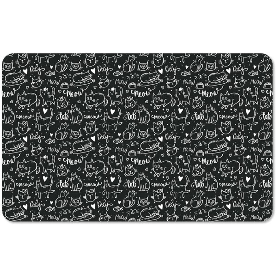 Cat-Friendly Black & Tarhong Black & White Meow Print Pet Placemat Non-Slip Waterproof Cat Food Mat for Small & Large PetsMeow Print Placemat Tarhong 1 Piece