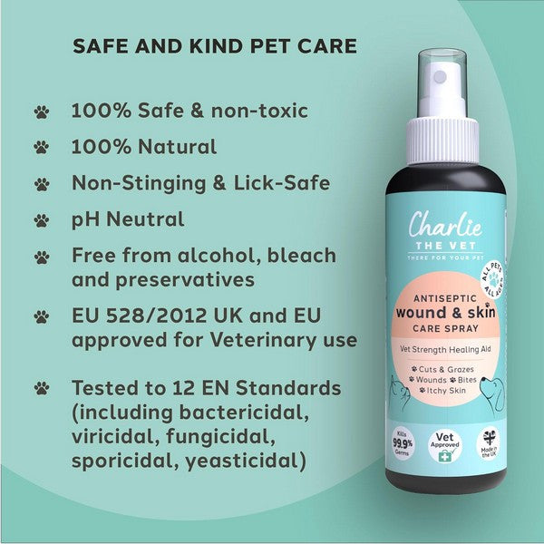 Charlie The Vet Antiseptic Wound & Skin Care Spray for Pets & Livestock 100ml Multi-Animal Healing & Skin Protection