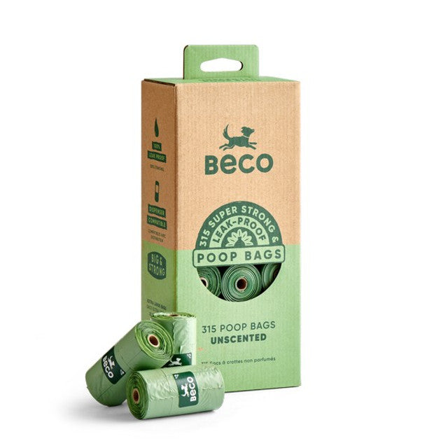 Beco Unscented Recycled Dog Poop Bags Eco-Friendly Leak-Proof Pet Waste Bags, 315 Count Pack