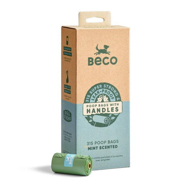 Beco Large Dog Poop Bags with Handles Mint Scented, Extra Strong Leak-Proof Pet Waste Bags, 315 Pack