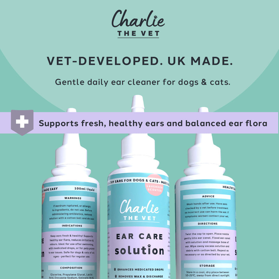 Charlie The Vet Ear Care Solution for Dogs & Cats Gentle Ear Cleaner, Soothes Irritation & Maintains Healthy Ears