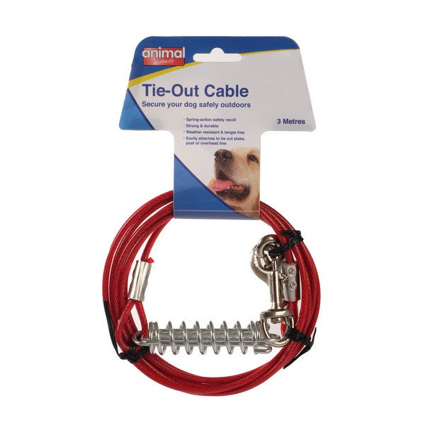 Animal Instincts Tie Out Cable with Spring 3m Heavy Duty Pet Dog Restraint Outdoor Training & Safety Accessory