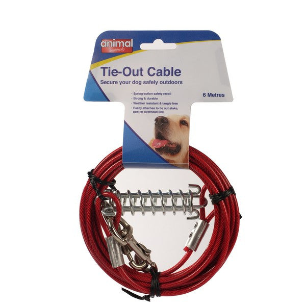 Animal Instincts Tie Out Cable With Spring 6m Heavy Duty Dog Outdoor Restraint Lead, Secure Pet Tether