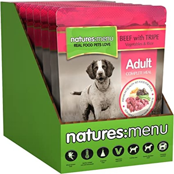 Natures Menu Dog Pouch Adult Beef and Tripe 8Pk 300g