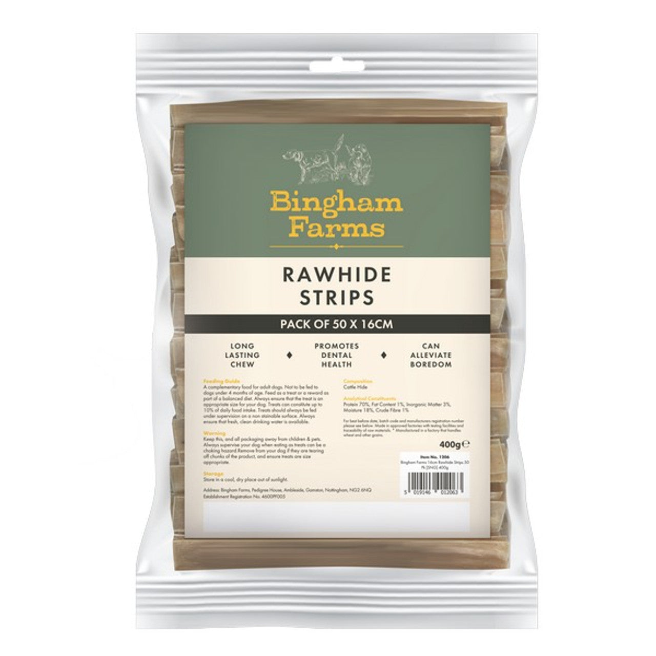 Bingham Farms 16cm Rawhide Strips 50 Pk [SNG] 400g