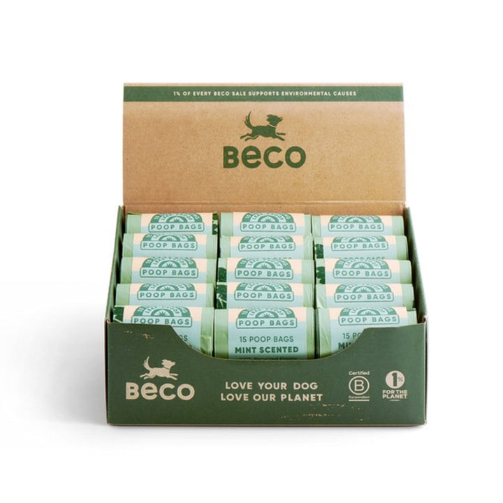 Dog Beco Poop Bags Scented, 30 Single Rolls Countertop Display