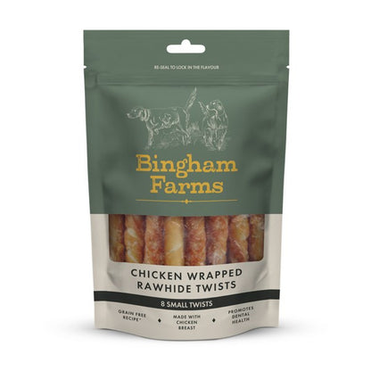 Bingham Farms Chicken Wrapped Rawhide Twist Sml 8pk 80g Case of 10