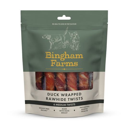 Bingham Farms Duck Wrapped Rawhide Twist Med 6pk 120g Case of 10