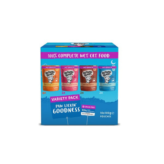 Meowing Heads Cat Food Variety Pack 10 x 100g Premium Wet Food Assortment for Cats
