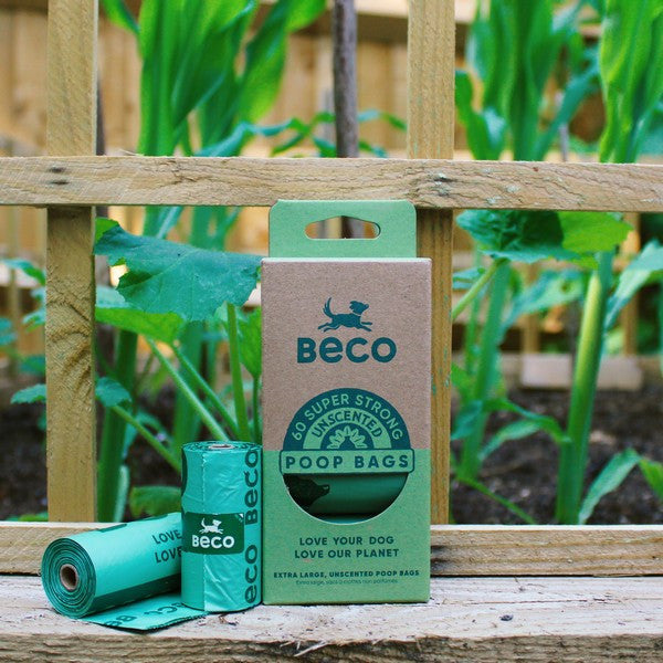 Beco Unscented Recycled Dog Poop Bags with Handles x60 Pack Eco-Friendly Biodegradable Waste Bags for Dogs