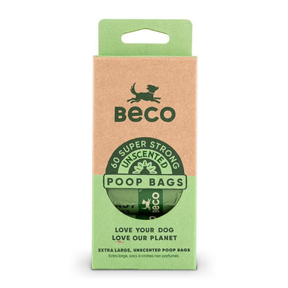 Beco Unscented Recycled Dog Poop Bags with Handles x60 Pack Eco-Friendly Biodegradable Waste Bags for Dogs