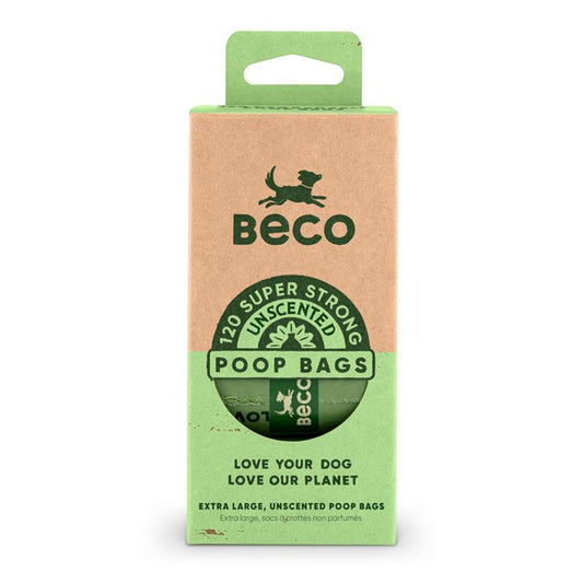 Beco Unscented Recycled Poop Bags for Dogs Eco-Friendly Biodegradable Dog Waste Bags with Handles x120 Pack