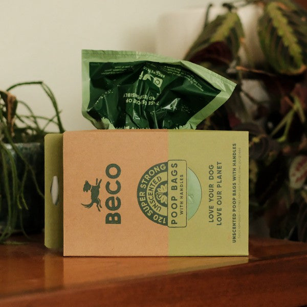 Beco Unscented Recycled Dog Poop Bags with Handles Eco-Friendly Biodegradable Waste Bags x120 Pack