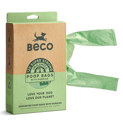Beco Unscented Recycled Dog Poop Bags with Handles Eco-Friendly Biodegradable Waste Bags x120 Pack