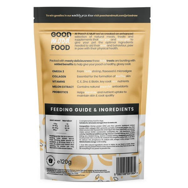 Pooch and Mutt Skin & Coat Probiotic Meaty Dog Treats Healthy Gut Support 120g Pack of 7