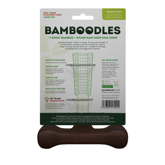 Bamboodles T Bone Chew Toy for Dogs Large 7Inch Beef Flavour