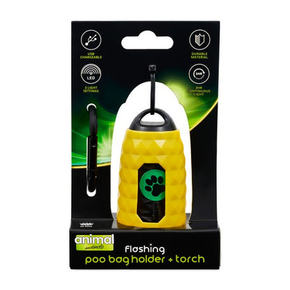 Animal Instincts LED Flashing Safety Poop Bag Holder with Torch High-Visibility Dog Walking Accessory Yellow