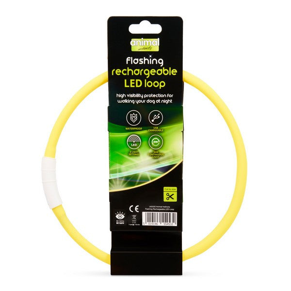 Animal Instincts Flashing Safety LED Loop Rechargeable Large Dog Collar Yellow 65cm