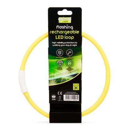 Animal Instincts Flashing Safety LED Loop Rechargeable Large Dog Collar Yellow 65cm