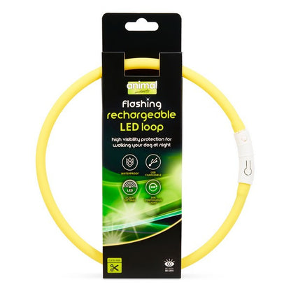 Animal Instincts Flashing Safety LED Loop Rechargeable Large Dog Collar Yellow 65cm