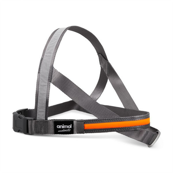 Animal Instincts Flashing Safety USB Dog Harness LED Full-Shine Nylon High Visibility Reflective Grey/Orange Size M 75cm