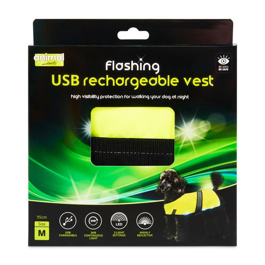 Animal Instincts Flashing Safety USB Reflective Vest High Visibility Yellow, Size M