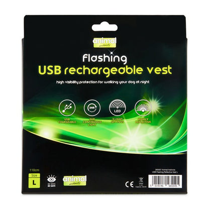 Animal Instincts Flashing Safety Reflective Dog Vest with USB LED Light High-Visibility Night Walking Vest Yellow, Size L