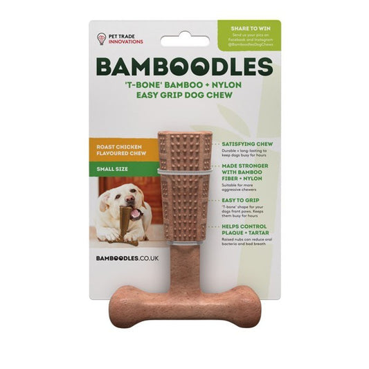 Bamboodles T Bone Chew Toy for Dogs Small 4Inch Chicken Flavour