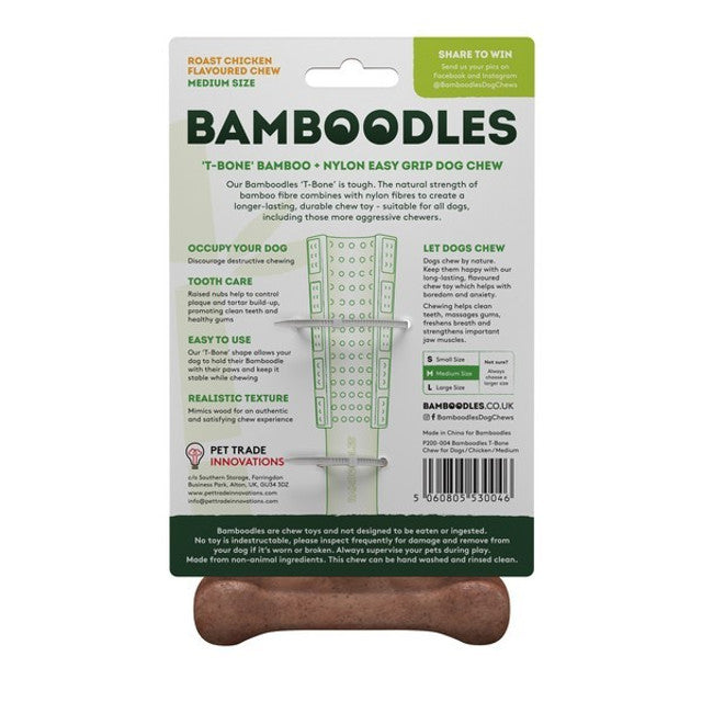 Bamboodles T Bone Chew Toy for Dogs Medium 6Inch Chicken Flavour
