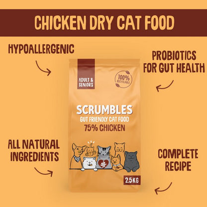Scrumbles Dry Cat Food Adult Chicken 750g