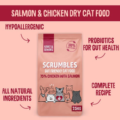 Scrumbles Dry Cat Food Adult Salmon 750g