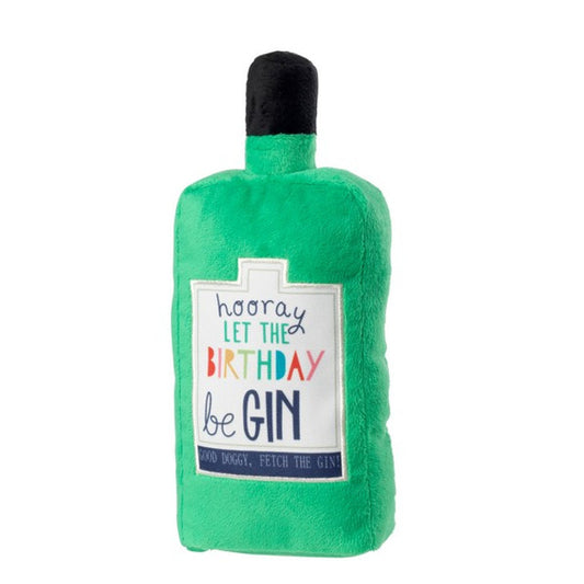 House of Paws Green Birthday Gin plush dog toy with plastic squeaker - H28