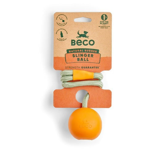 Beco Natural Rubber Slinger Fetch Dog Toy Orange Durable Chew & Toss Interactive Play