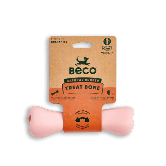 Beco Natural Rubber Chew Bone Pink Durable Dog Toy for Puppies & Small Dogs, Safe Non-Toxic Chew Toy