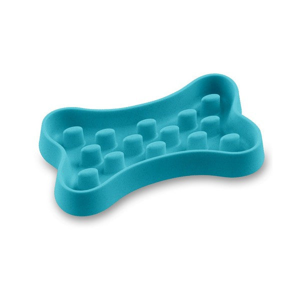 Tarhong Slow Chow Dog Feeder Bowl Teal, Slow Eating Bone-Shaped Pet Food Dish