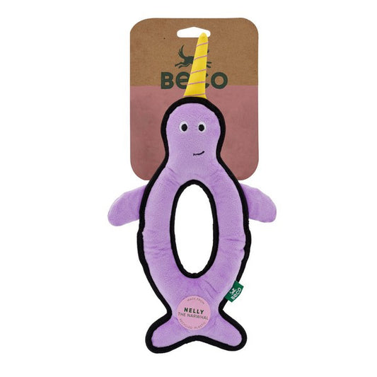 Beco Recycled Rough and Tough Narwhal Toy Large Eco-Friendly Durable Dog Chew & Play Toy