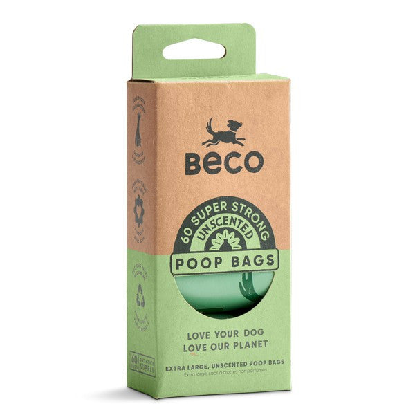Dog Beco Recycled Poop Bags with Handles Unscented, 60 Pack