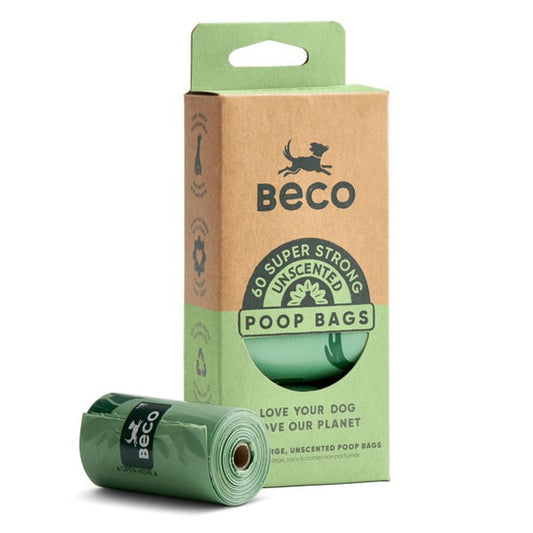 Dog Beco Recycled Poop Bags with Handles Unscented, 60 Pack