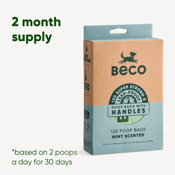 Dog Beco Recycled Poop Bags with Handles Mint Scented, 120 Pack