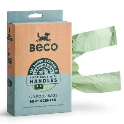 Dog Beco Recycled Poop Bags with Handles Mint Scented, 120 Pack