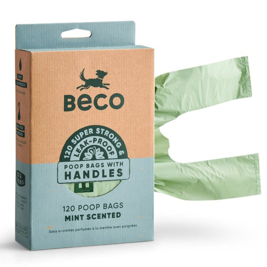 Dog Beco Recycled Poop Bags with Handles Mint Scented, 120 Pack
