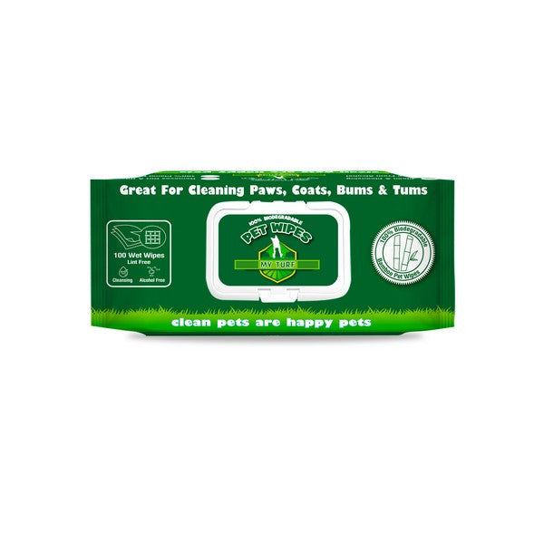 My Turf Biodegradable Pet Wipes 100% Natural, Eco-Friendly Dog & Cat Cleaning Wipes, 15x20cm, 100 pcs per Bag