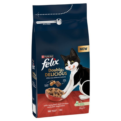Felix Doubly Delicious Beef Chickenn & Vegetables Dry Cat Food 2kg