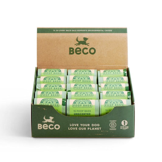 Dog Beco Poop Bags Unscented, 30 Single Rolls Countertop Display