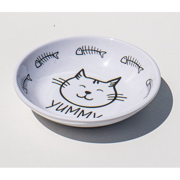 Tarhong Pet Food Bowl Black & White Non-Spill Yummy Pet Saucer 0.75 Cup