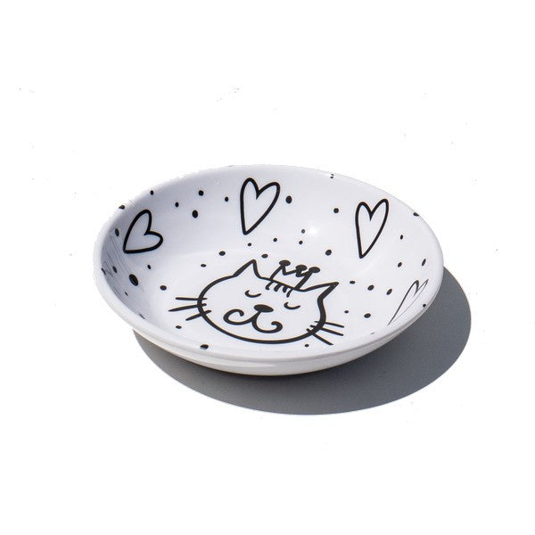 Tarhong Black and White Crown Pet Saucer Non-Spill Dog & Cat Bowl 0.75 Cup Capacity